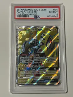 2017 POKEMON S&M GUARDIANS RISING 135 FULL ART HOLO RARE TAPU KOKO GX GEM PSA 10 - Image 1