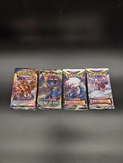 Pokemon Sealed, Sword and Shield Base, Lost Origin, Rebel Clash (Lot of 4 packs) - Image 1