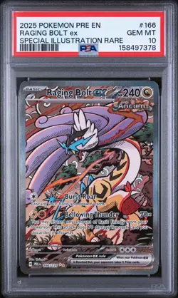 Pokemon PSA 10 GEM Raging Bolt Ex Prismatic Evolutions 166 - Image 1