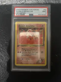 Pokemon Cards: Gym Heroes 1st Edition Common : Blaine's Growlithe 62/132 PSA 9 - Image 1