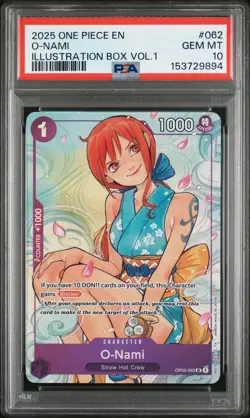 2025 ONE PIECE PROMOS ILLUSTRATION BOX VOL.1 #062 O-NAMI PSA 10 - Image 1
