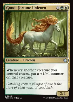 NM Foil Good-Fortune Unicorn, MTG, Foundations, Magic the Gathering, 240 - Image 1