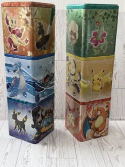 Lot Of 6 Collectible Pokemon Tins Stackable Pokemon Type Themed EMPTY - Image 1