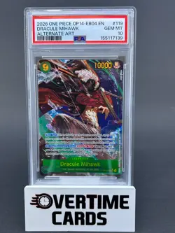 2026 One Piece Dracule Mihawk Secret Rare Alt Art #OP14-119 PSA 10 GEM MT - Image 1