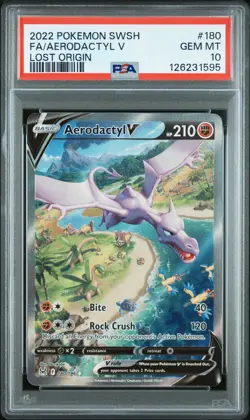 2022 POKEMON SWORD & SHIELD LOST ORIGIN #180 FULL ART/AERODACTYL V PSA 10 - Image 1