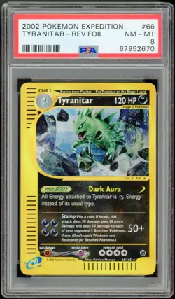 2002 Pokemon Unlimited Expedition 66/165 Tyranitar Reverse Holo PSA NM-MT 8 - Image 1