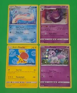 Pokemon Holo Cards Lot 4 With Ash's Pikachu, Gengar, Galarian Ponyta, Milotic NM - Image 1
