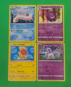 Pokemon Holo Cards Lot 4 With Ash's Pikachu, Gengar, Galarian Ponyta, Milotic NM - Image 2