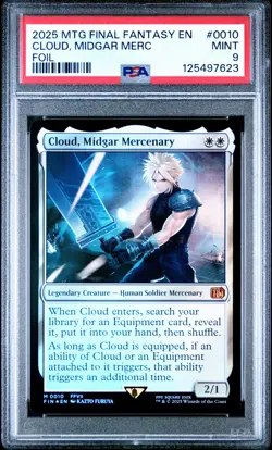2025 MTG FINAL FANTASY FOIL #0010 CLOUD, MIDGAR MERCENARY PSA 9 - Image 1