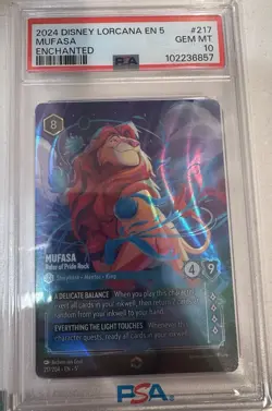 PSA 10 ENCHANTED Lorcana Mufasa Ruler of Pride Rock!! - Image 1
