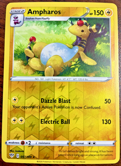 2020 Sword & Shield - Darkness Ablaze Ampharos #57 Reverse Holo Rare Pokemon NM - Image 1