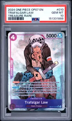 2024 ONE PIECE OP07-500 YEARS IN THE FUTURE TREASURE RARE TRAFALGAR LAW PSA 10 - Image 1