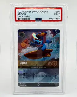 Disney Lorcana Stitch Carefree Surfer Enchanted First Chapter 206/204 PSA 9 - Image 1