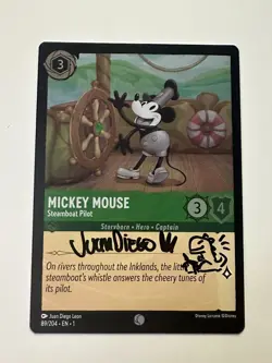 Disney Lorcana Steamboat Mickey Mouse FOIL 89/204 Signed & Doodled By Juan 🔥 - Image 1