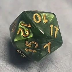 Green Marbled D20 Plastic Dice with Gold Numbers for Collectible Card Games - Image 1