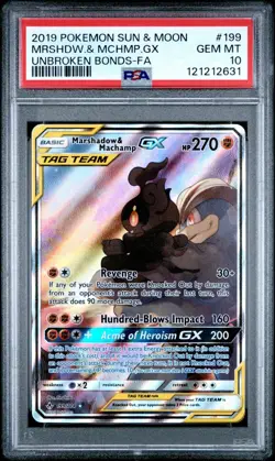 Pokemon TCG Marshadow & Machamp GX Full Art 199/214 Unbroken Bonds - PSA 10 - Image 1