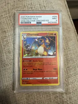2020 Pokemon SWSH Vivid Voltage Charizard Cracked Ice Holo #025 PSA 9 Mint - Image 1