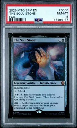 2025 MTG MARVEL'S SPIDER-MAN FOIL #0066 THE SOUL STONE PSA 8 - Image 1