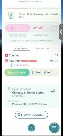 Pokemon Go Shiny Legendary Mewtwo ( Chicago Background) ( MAX CP ) - Image 2