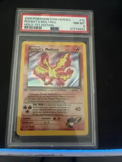 Pokemon TCG Rockets Moltres Holo Rare Card 12/132 Gym Heroes 1st Edition - Image 1