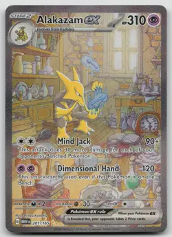 NM Alakazam ex 201/165 SV: Scarlet & Violet 151 Pokemon TCG Card Full Art - Image 1