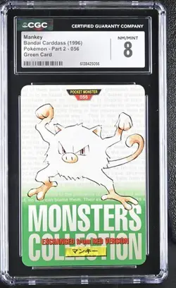 1996 Pokemon Vintage Bandai Carddass Part 2 #56 Green Card Mankey CGC 8 Mint - Image 1