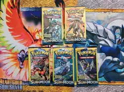 Pokemon Sun and Moon Base Set 3 Card Mini Booster Pack Complete Art Set Lot of 5 - Image 1