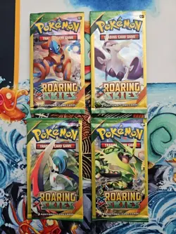 Pokemon XY Roaring Skies 3 Card Mini Booster Packs Complete Art Set Lot of 4 - Image 1