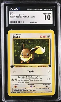 Eevee Team Rocket 1st Edition Pokemon Card 55/82 CGC GEM MINT 10 - Image 1