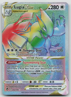 Pokemon Card Lugia VSTAR 202/195 Silver Tempest Rainbow Secret Rare NM - Image 1
