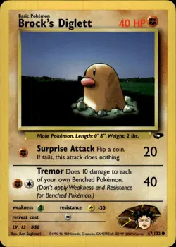 Pokemon Gym Challenge #067/132 Brock's Diglett Common Lightly played - Image 1