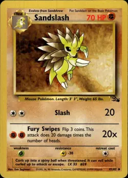 Pokemon Fossil #41/62 Sandslash Uncommon Lightly played - Image 1