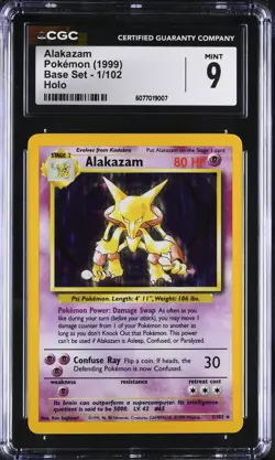 CGC 9 MINT Alakazam 1999 Base Set 1/102 Holo Pokemon Card - Image 1