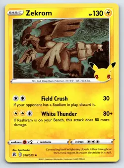 Pokemon Holo Rare Zekrom Celebrations (CLB) Holo 010/025 NM - Image 1