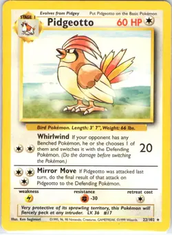 Pidgeotto 22/102 Rare Base Set Unlimited Pokemon Damaged - Image 1