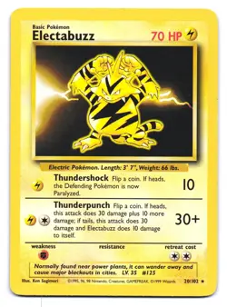 Electabuzz 20/102 Rare Base Set Unlimited Pokemon MP - Image 1