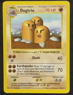 Dugtrio 19/102 Rare Base Set Shadowless Pokemon Unlimited HP - Image 1