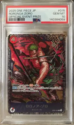 2025 ONE PIECE JAPANESE PROMOS OFFICIAL EVENT PRIZE #015 RORONOA ZORO PSA 10 - Image 1