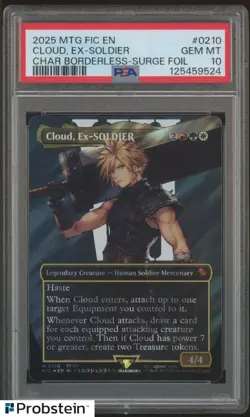 2025 MTG Final Fantasy Borderless Surge Foil 0210 Cloud Ex-Soldier PSA 10 GEM MT - Image 1