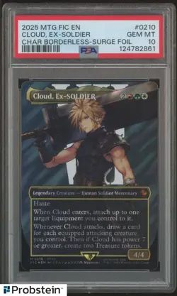 2025 MTG Final Fantasy Borderless Surge Foil 0210 Cloud Ex-Soldier PSA 10 GEM MT - Image 1