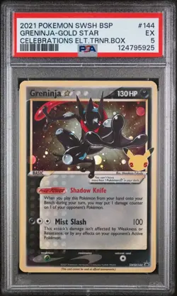2021 POKEMON SWSH CELEBRATIONS ETB PROMO #144 GRENINJA-GOLD STAR PSA 5 NEW CERT - Image 1