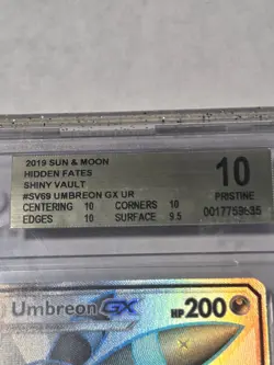 2019 Pokemon Umbreon GX BGS 10 VERY STRONG SUB-GRADES Sun & Moon Hidden Fates - Image 3