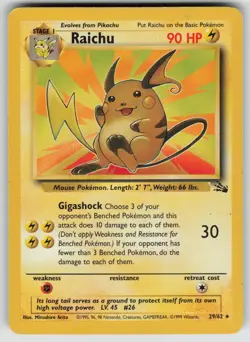 Raichu 29/62 Rare Fossil Pokemon Unlimited Moderately Played - Image 1