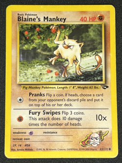 Blaine's Mankey 63/132 WOTC Gym Challenge Non-Holo Common Pokemon Card MP - Image 1