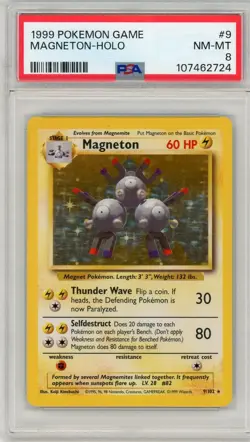1999 Pokemon Game Magneton Holo Card #9 PSA 8 NM-MT - Image 1