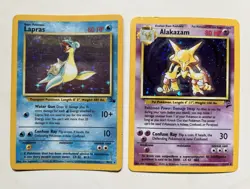 Pokemon TCG Fossil/Base Set 2 Holo 2-Card Lot Lapras 10/62 Alakazam 1/130 ENG MP - Image 1