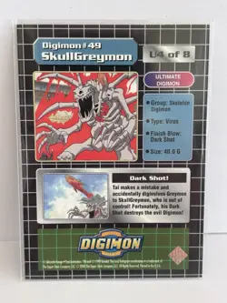 1999 Series 1 Upper Deck Digimon Skullgreymon Holo #U4 of 8 HoloFoil Card - Image 2