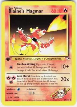 Blaine's Magmar 37/132 Uncommon Gym Heroes Pokemon 1st Edition NM 01-03-19 - Image 1