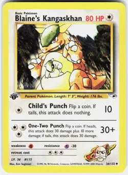 Blaine's Kangaskhan 36/132 Uncommon Gym Heroes Pokemon 1st Edition NM 01-03-18 - Image 1