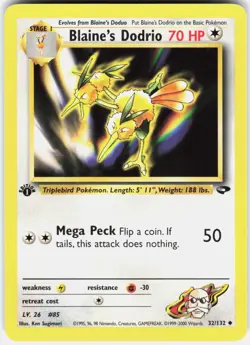 Blaine's Dodrio 32/132 Uncommon Gym Challenge Pokemon 1st Edition NM 01-03-23 - Image 1